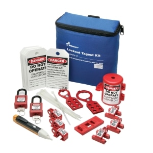 SKILCRAFT&reg; Lockout Tagout Electrical Kit with Breaker and Plug Lockouts. 35 Pieces.
