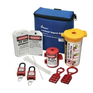 SKILCRAFT&reg; Lockout Tagout Kit with Plug Lockouts. 27 pieces.